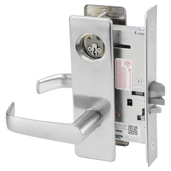 Storeroom or Closet Mortise Lock, NS Lever, M Escutcheon, Satin Stainless Steel